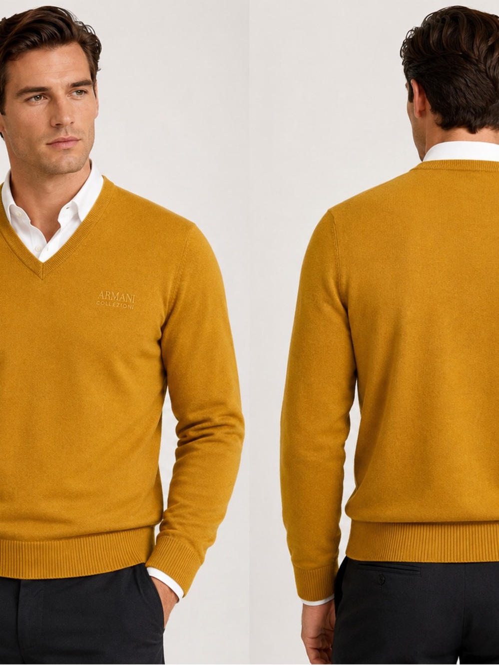 Armani Collezioni 100% Virgin Wool Mustard V-Neck Sweater Men’s M